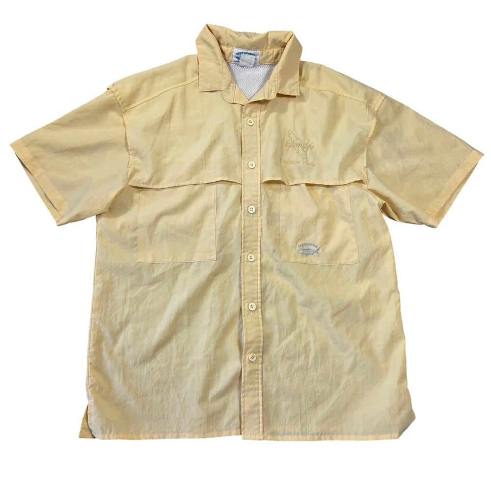VtgTarponwear Mens Large Yellow Fishing Shirt Vented Mesh Back Islander Reels L